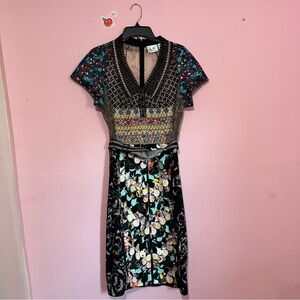 Byron Lars Floral and Geometric Midi Dress